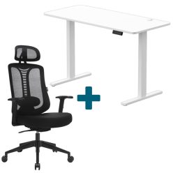 LVN System Control+ elektromos asztal + Ergo Essential forgószék szett - Fehér 120x60cm elektromosan állítható magasságú íróasztal - Fekete forgószék