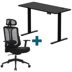 LVN System Control+ elektromos asztal + Ergo Essential forgószék szett - Fekete 120x60cm elektromosan állítható magasságú íróasztal - Fekete forgószék