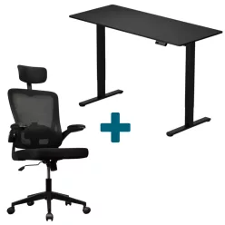 LVN System Lite elektromos asztal + forgószék szett - Fekete140x60cm elektromosan állítható magasságú íróasztal - Fekete forgószék