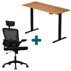 LVN System Lite elektromos asztal + forgószék szett - Tölgy/fekete 140x60cm elektromosan állítható magasságú íróasztal - Fekete forgószék