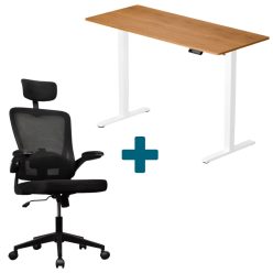 LVN System Lite elektromos asztal + forgószék szett - Aranytölgy-fehér 140x60cm elektromosan állítható magasságú íróasztal - Fekete forgószék